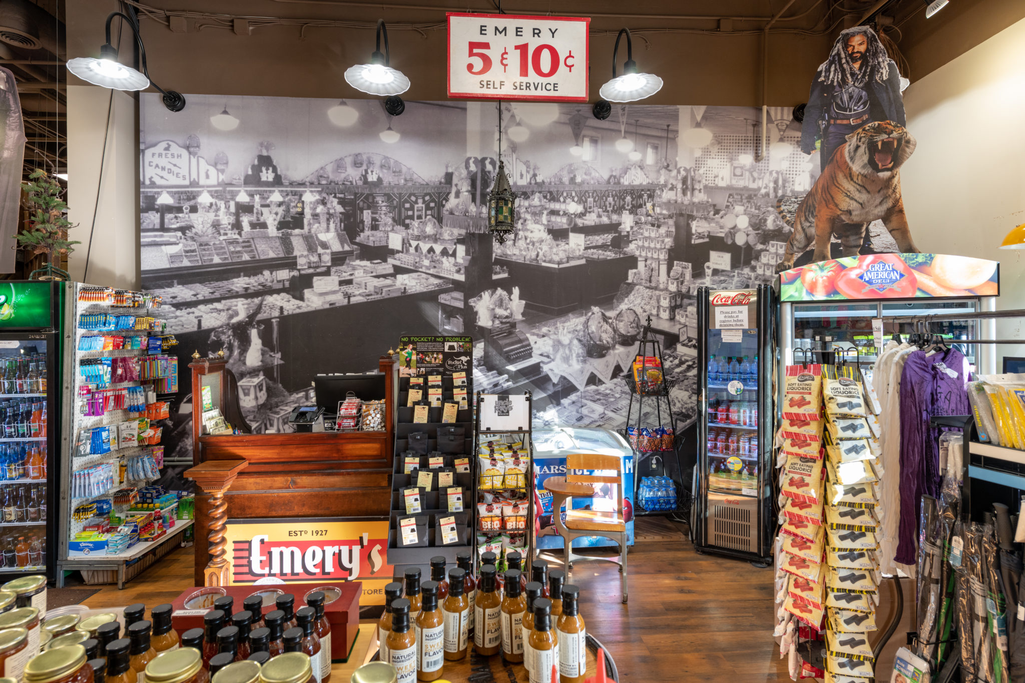 Displays filled with products inside Emery's 5 & 10